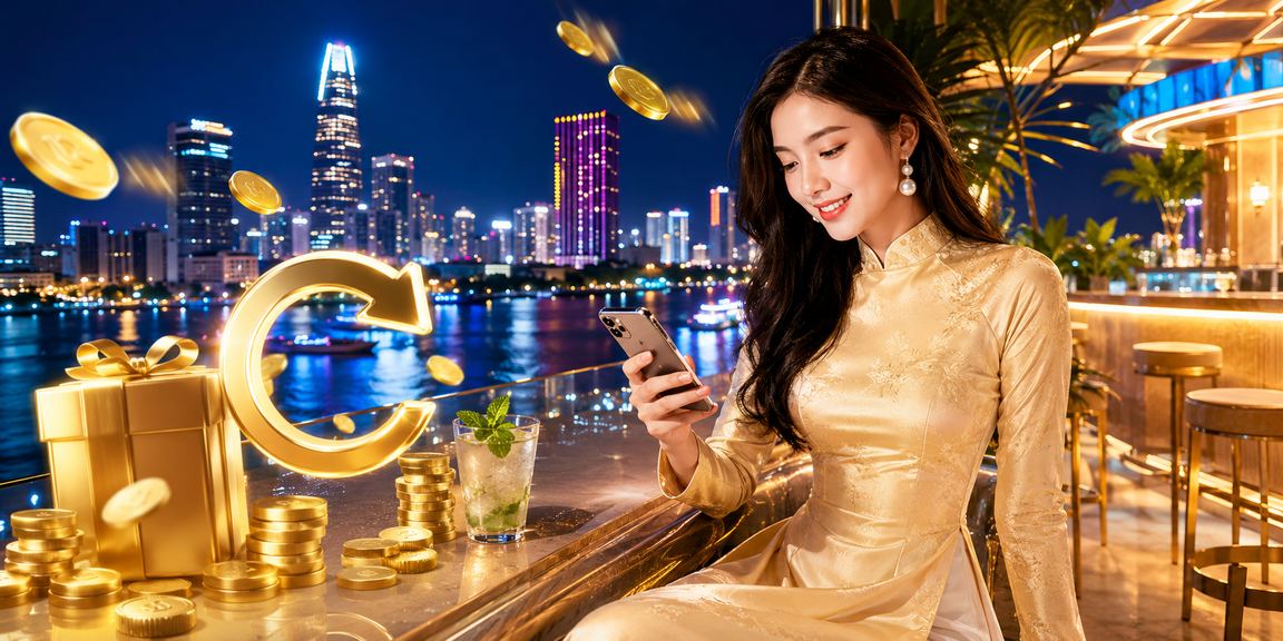 Người phụ nữ mặc áo dài tại TP.HCM nhận cashback và thực hiện rút tiền thanh toán trực tuyến