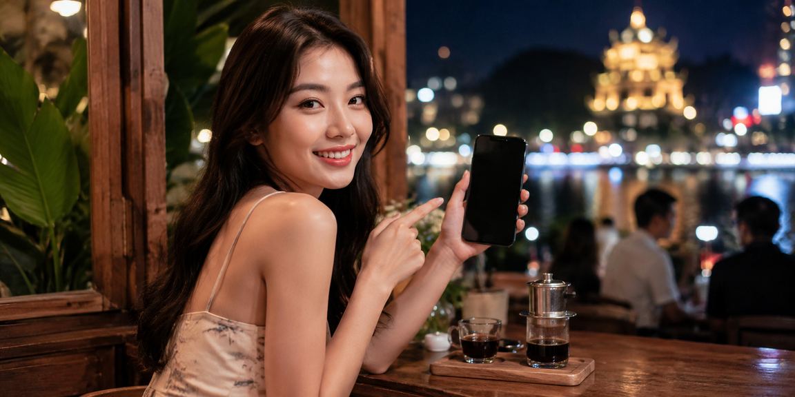 Người dùng Ninh Bình kiểm tra giải thưởng và xổ số online qua điện thoại bên ly cà phê